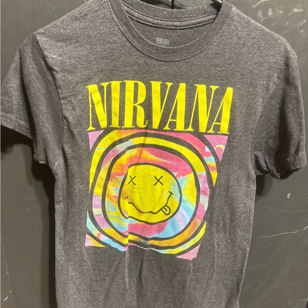 NIRVANA Charcoal Tee with Yellow Logo